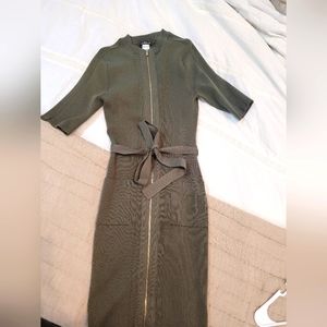 Venus military green zip up sweater dress